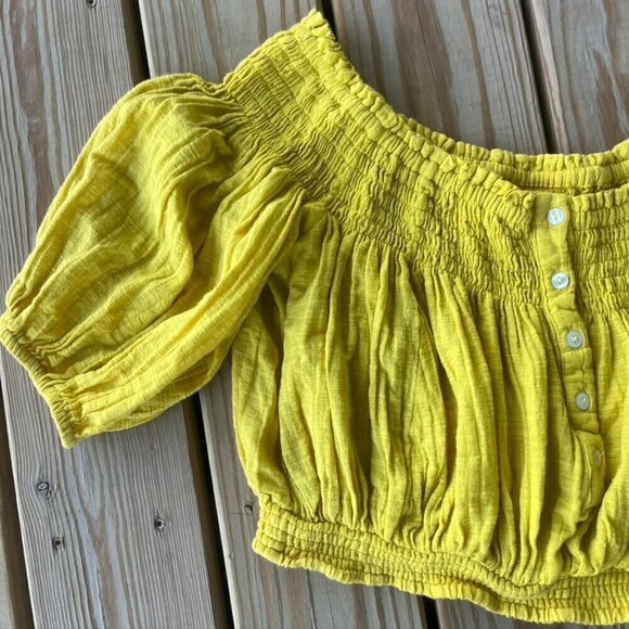 We the Free Dancing Till Dawn Off the Shoulder Crop Top in Yellow oversized XS - Picture 3 of 10